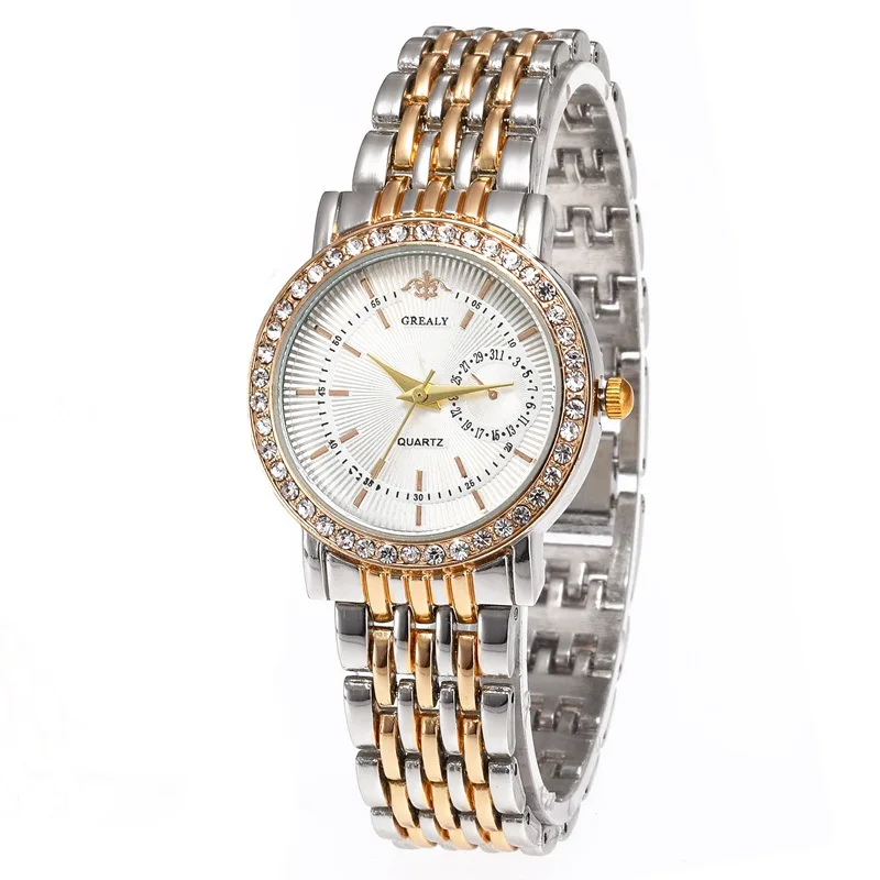 Nieuwe luxe prachtige vrouwen quartz horloge zakelijk mode casual ronde strass quartz horloge cadeau voor vrienden familie relogio