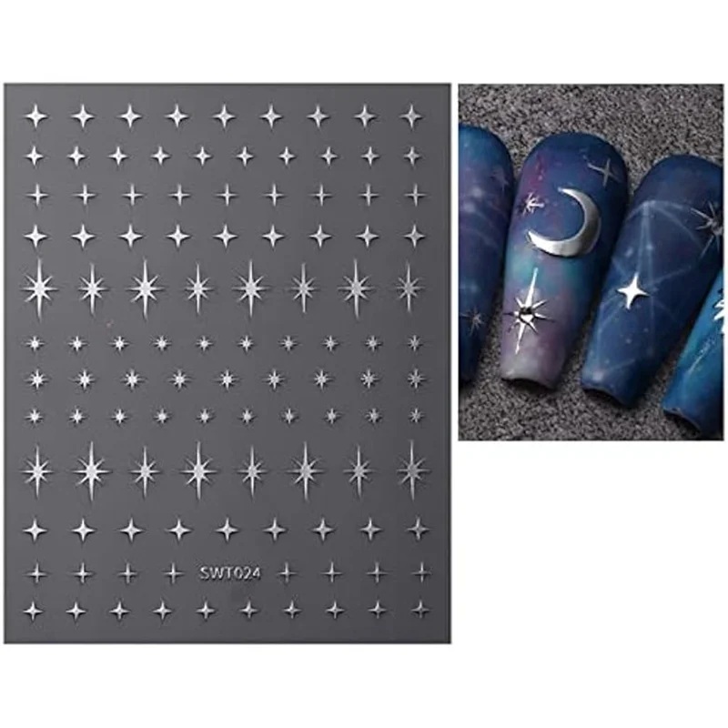 

9Pcs Colorful Stars Nail Art Stickers Decals Self-Adhesive Silver Nail Supplies Nail Art Design Decoration Accessories