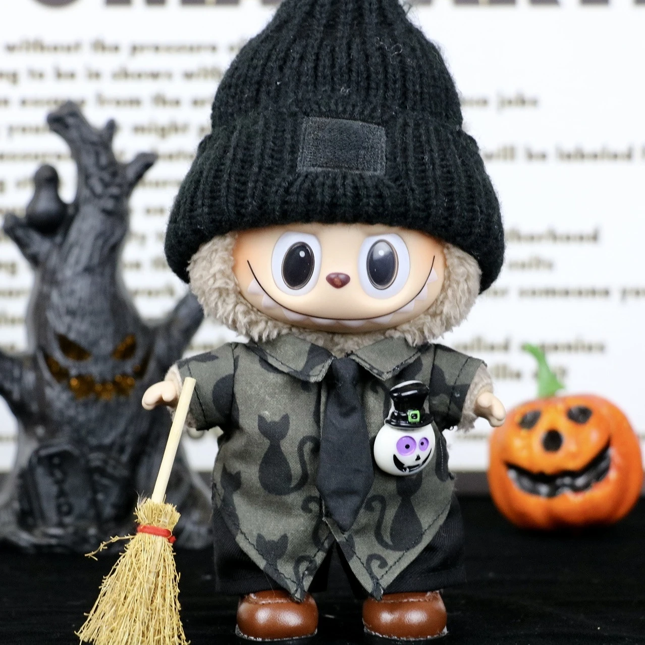

Halloween Themed Outfits For 1st - 3rd Gen 15/17cm Labubu Dolls Pumpkin Decorated Cloaks Witch Hats & Cat - Printed Costumes