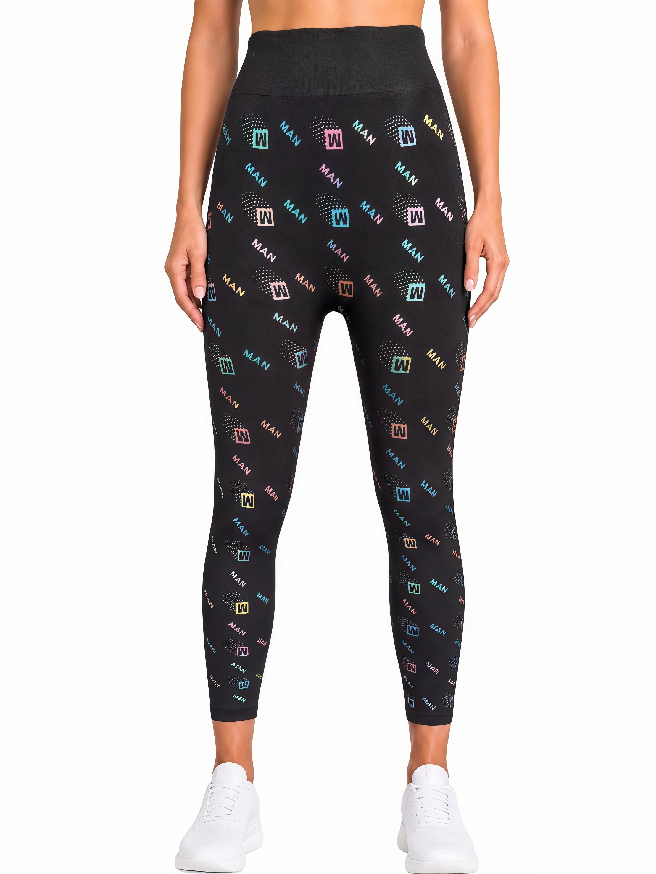 1er-Pack bunte Leggings mit Buchstabenmuster, hoher Taille, 4-Wege-Stretch, weiche, atmungsaktive, schmale Hose für Yoga, Laufen, Freizeitkleidung – Detail 4