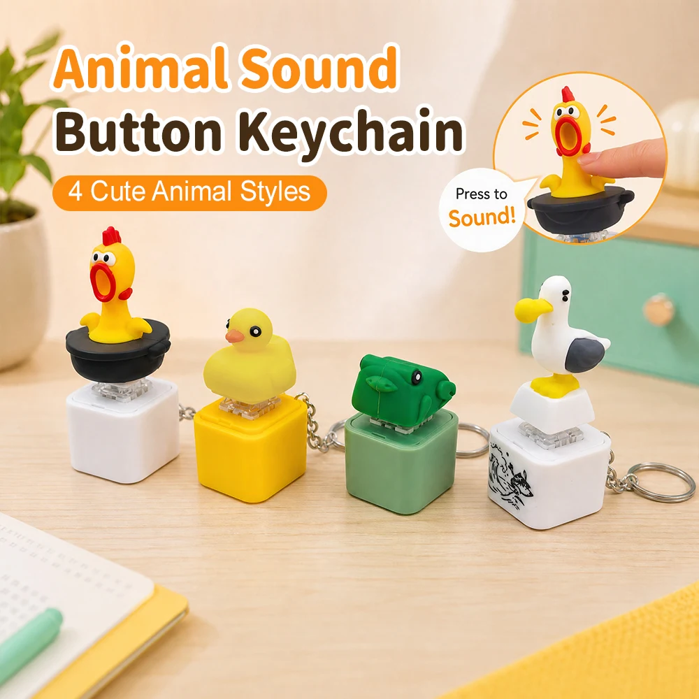 Rechargeable Sound Keychain Creative Seagull Frog Duck Chicken Funny Abstract Keyboard Clicker Keyring LED Light Stress Relief view 3