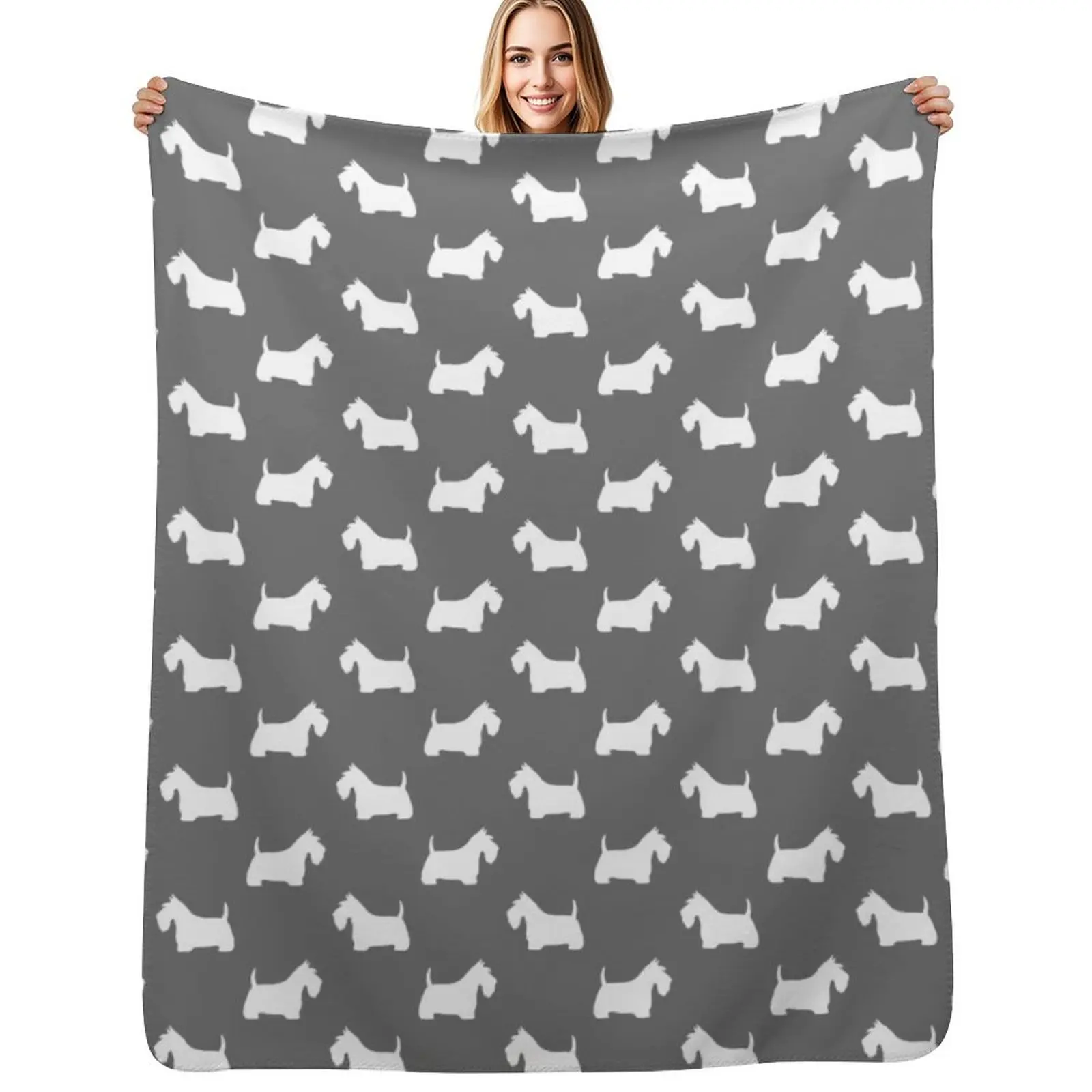 

White Scottish Terrier Silhouette(s) Throw Blanket Warm Accent Blanket for Living Room Decoration