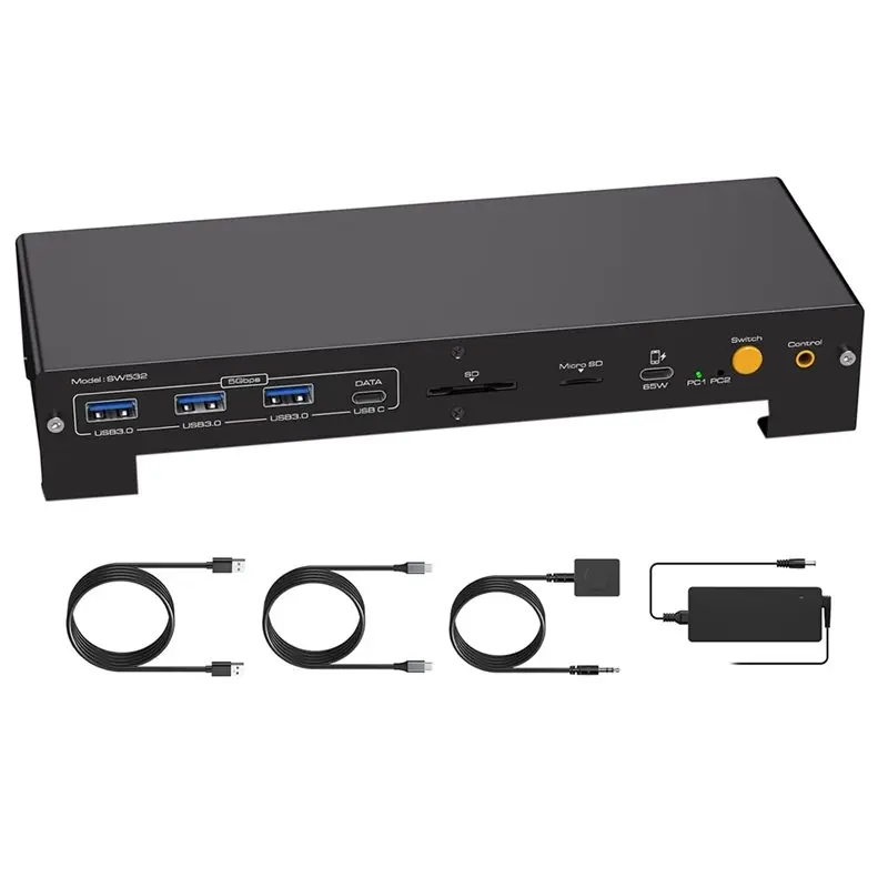 A31T KVM Switch Docking Station, USB-C, 3 Monitors 2 Computers, 4K@120Hz for Displayport, 100W PD Charging, EU Plug