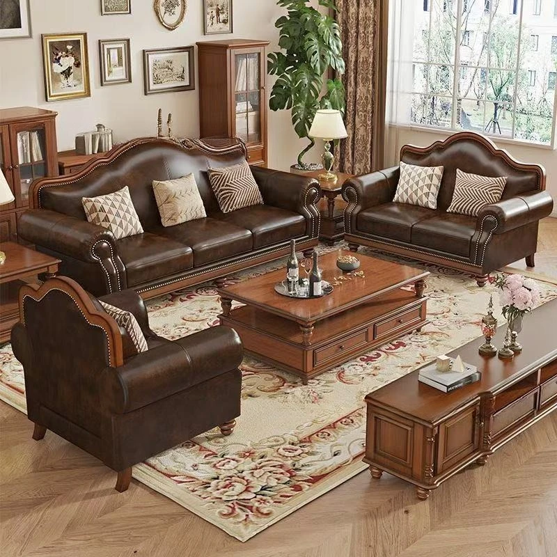 American leather sofa, the first layer of cowhide, simple and beautiful country style combination