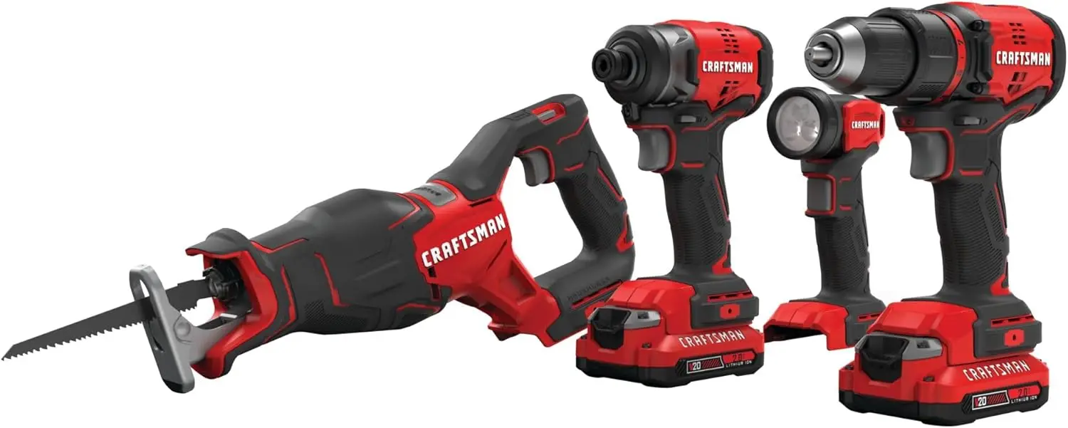 V20 Power Tool Combo Kit, Cordless Power Tool Set, 4-Tool, 2 Batteries and Charger Included