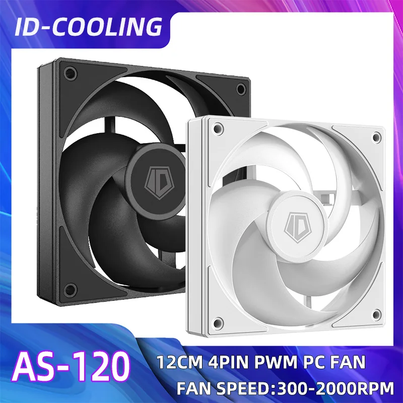 

ID-COOLING AS-120 Вентилятор корпуса компьютера 120 мм 4-контактный ШИМ-вентилятор Низкий уровень шума Вентилятор охлаждения Подходит для охладителя воды 360 мм и воздушного охладителя процессора