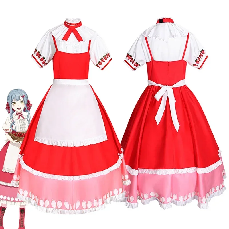 

New Anime BanG Dream Sakiko Togawa Cosplay Costume Girl Lolita Kawaii Strawberry Dress Maid Uniform Halloween Clothes Outfit