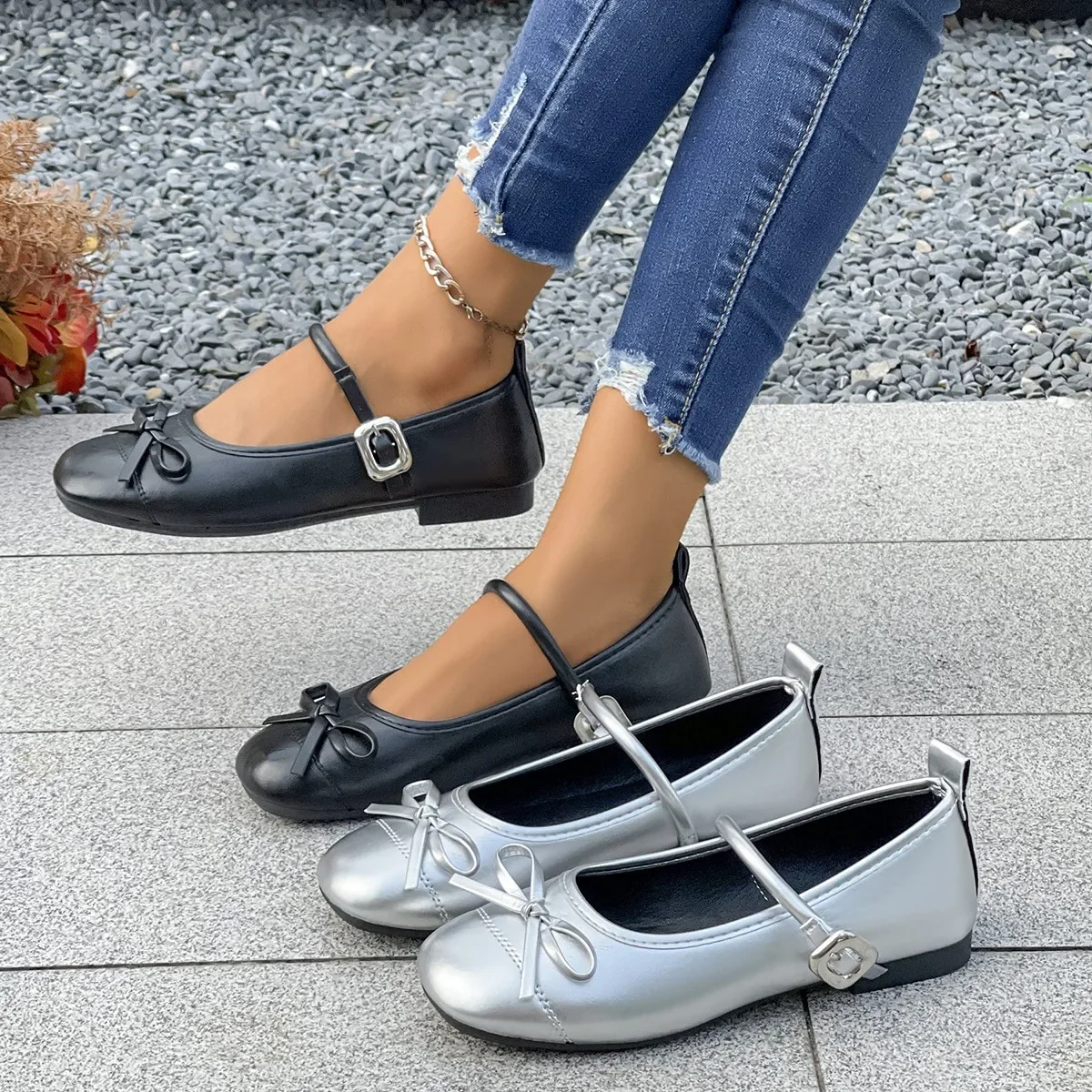 

*Spring and Autumn New Square Bow Comfortable and Elegant Casual Shoes Fashionable Hot Selling Sexy Work Flat Shoes for Women