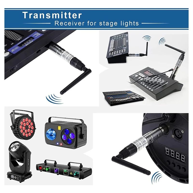 Wireless DMX512 Transmitter Receiver DMX Stage Light Wireless 2.4G Rechargeable Battery Run 16 Hours Receiver