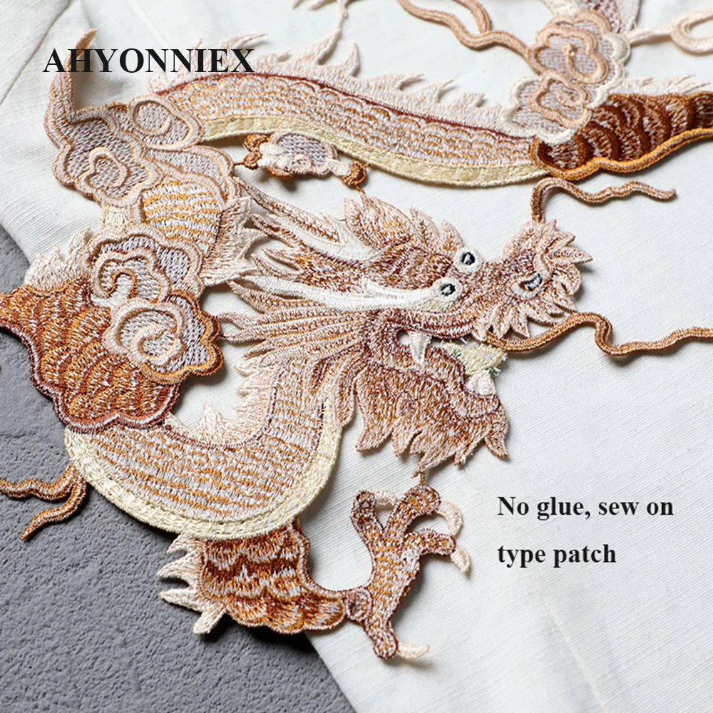 AHYONNIEX 26CM X 27CM Large Dragon Patches for Clothes DIY Personality Fabric Stickers Embroideried Sew On Patches