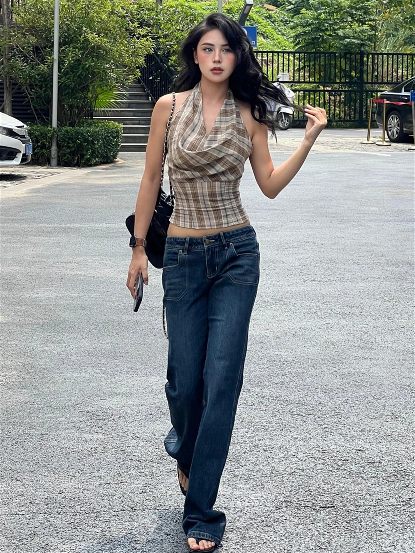 

Ретро-джинсы в американском уличном стиле с низкой посадкой, женские, облегающие, удлиненные, сексуальные расклешенные брюки, повседневные, из стираного хлопка, весенние