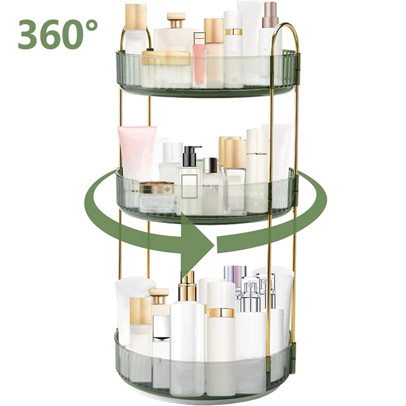 

3 Tier High-Capacity Rotating Makeup Organizer 360° Rotation Make Up Organizer Box Cosmetic Organizer