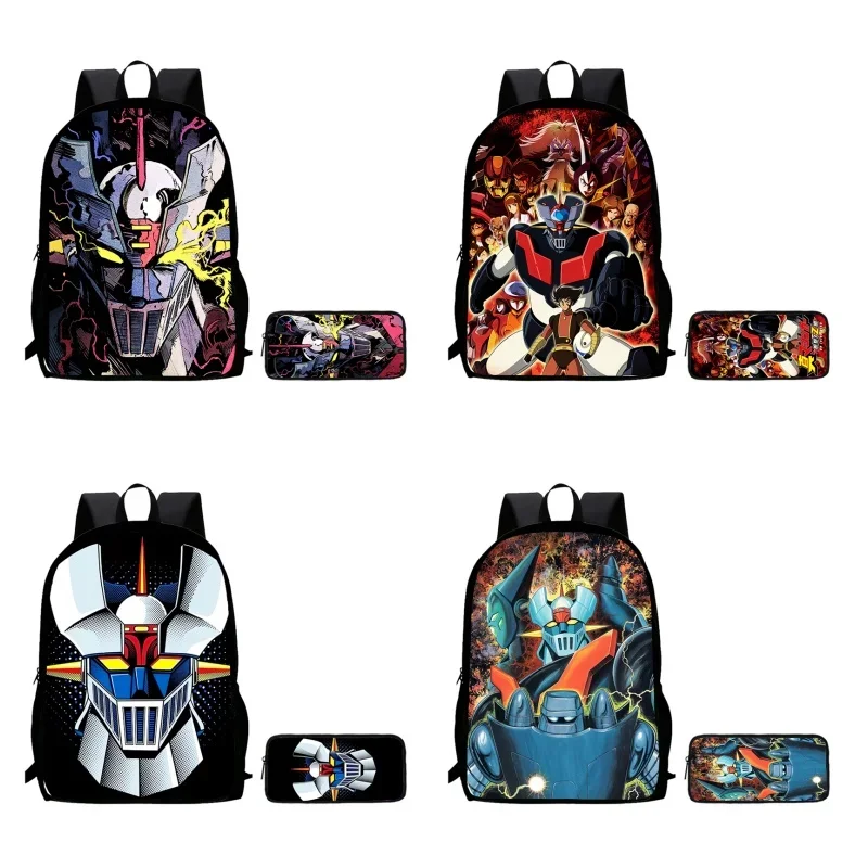 2Pcs Set Anime M-Mazinger-Z Child Backpack With Pencil Bags,School Bags Pencil Bags for BoyGirl,Durable Kid Bag for Kindergarten