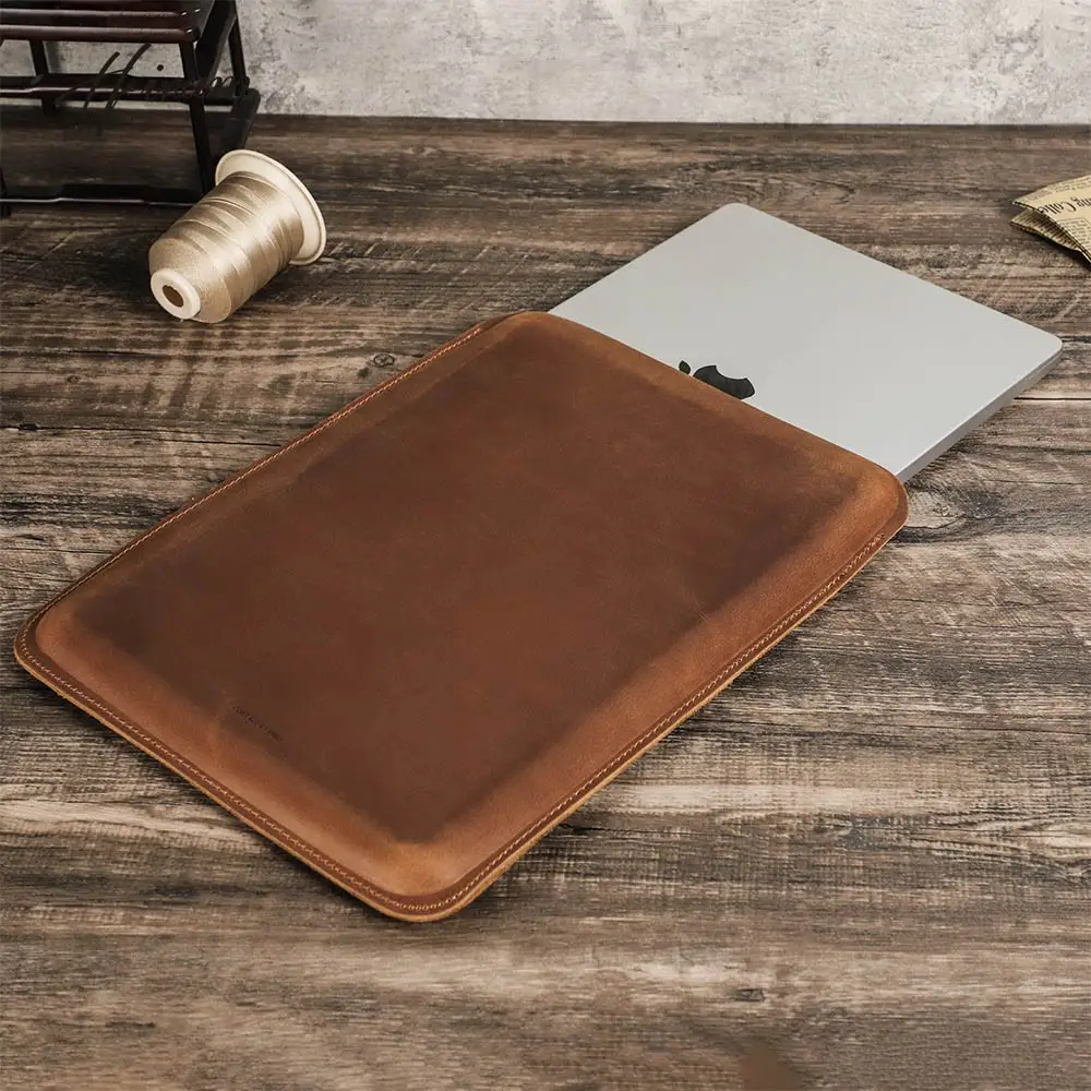 Retro Genuine Leather Laptop Sleeve Bag For Macbook Air 13 M1 M2 M3 Pro 13 Inch Case Cover Macbook Pro 14 16 Pouch Accessories