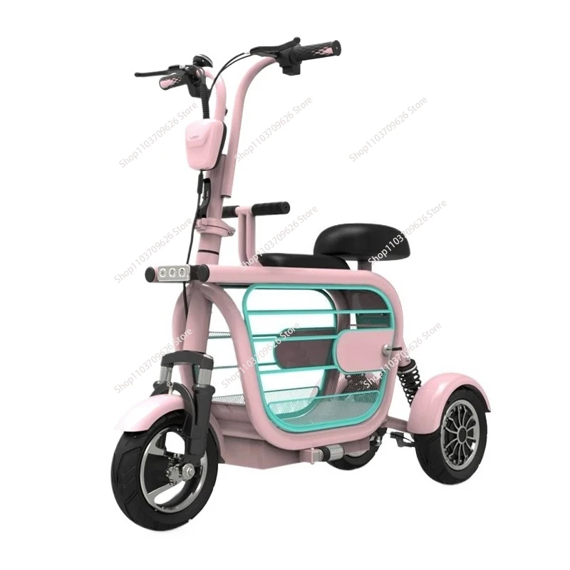 

Electric Scooter Foldable Three Wheels Electric Bicycles 400W Parent Child 10 Inch Mini Electric Tricycle Pet Car