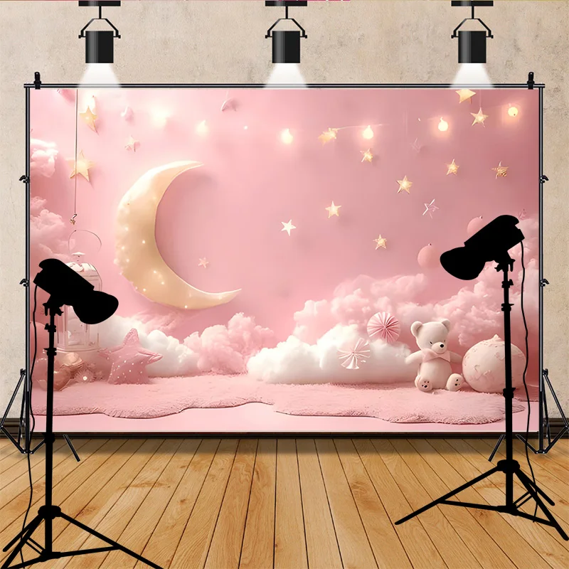 Hot air Balloon And Clouds Happy Birthday Indoor Photography Background Baby Party Moon Stars Photo Studio Backdrops VX-12