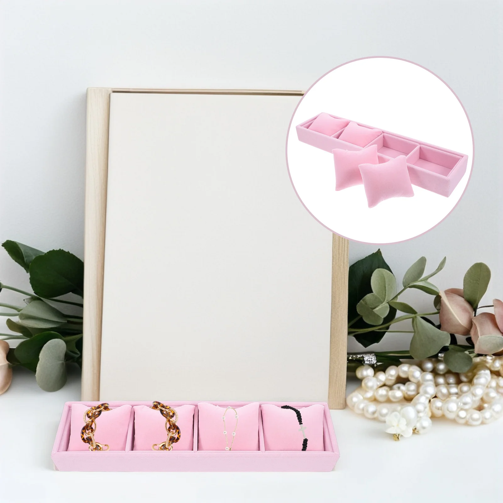 

Jewelry Display Tray Pink Bracelet Organizer Watch Pillows Single Layer Storage Case Men Women Organizer Bracelet Display