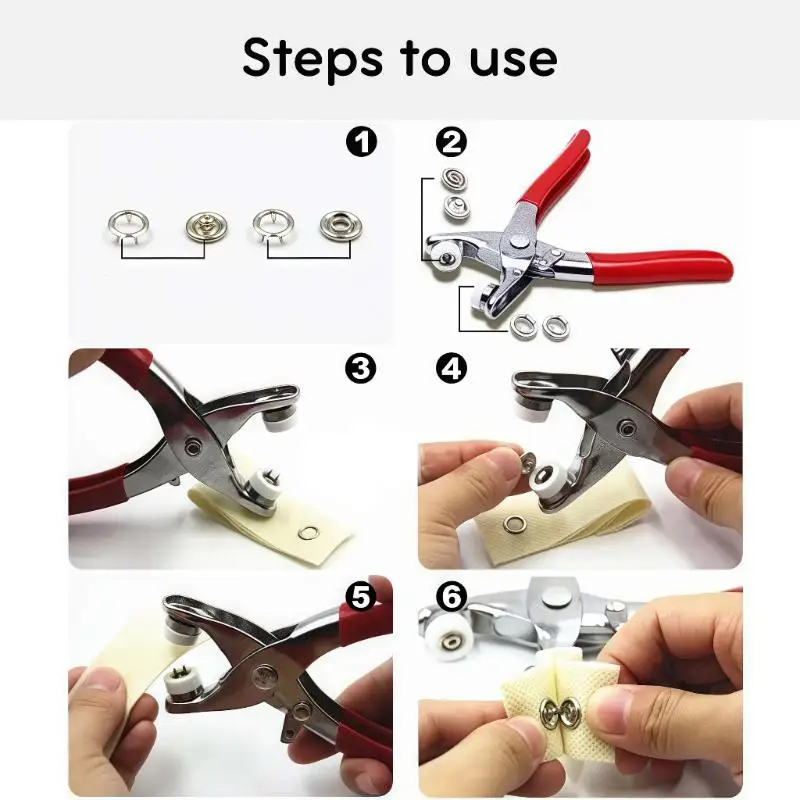 Druckknopf-Applikator-Zangen-Set mit 100 Metallknöpfen für Leinwandtaschen, zum Nähen und für DIY-Bastelprojekte. – Detail 8
