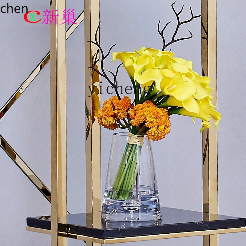 ZMLmodern simple natural marble flower stand light luxury living room metal stainless steel multi-layer decorative