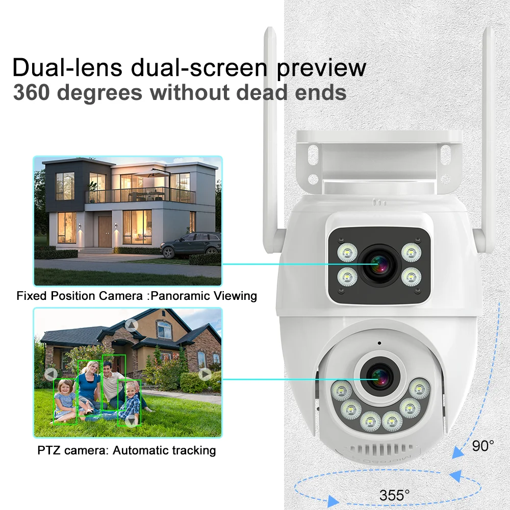 Tuya 8mp hd wifi câmera ptz ao ar livre lente dupla tela dupla ai rastreamento automático câmera ip suporte cor função de visão noturna cctv