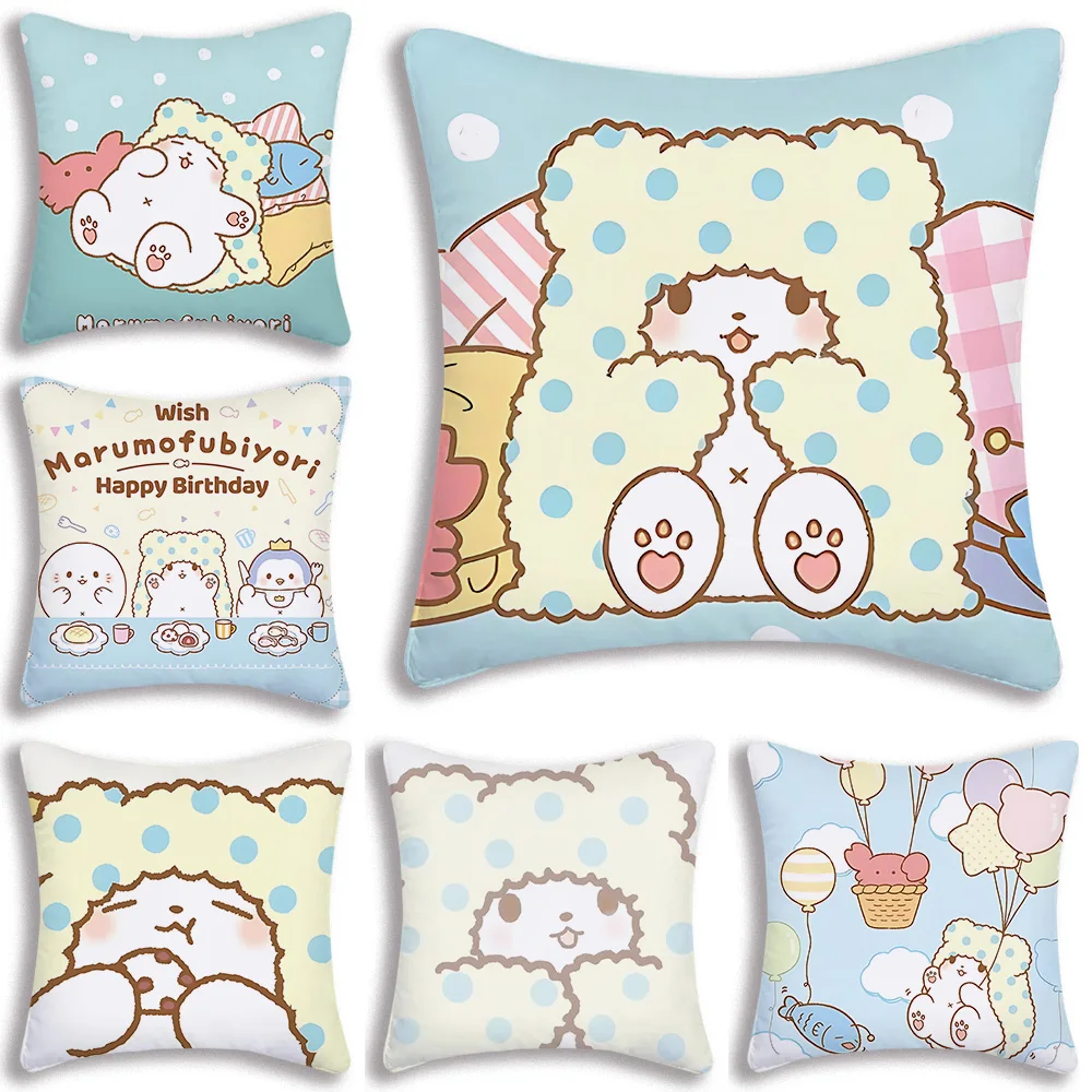 Cartoon cute Sanrios Marumofubiyori Pillow Covers Cartoon Sofa Decorative Home Double-sided Printing Short Plush Cushion Cover