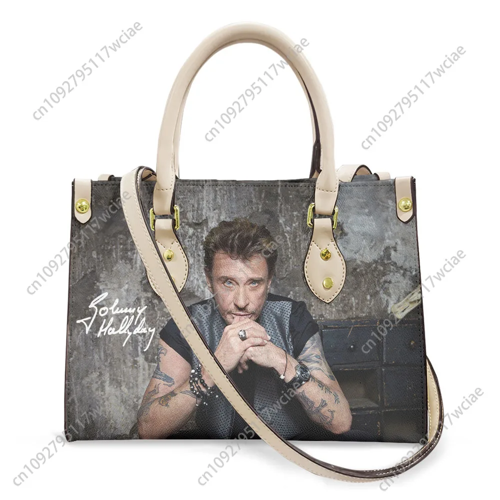 

Johnny Hallyday Tote Bag Purse Pop Singer Womens Mens Personalized Text Image PU Leather Handbag Business Shopping Gift Bags