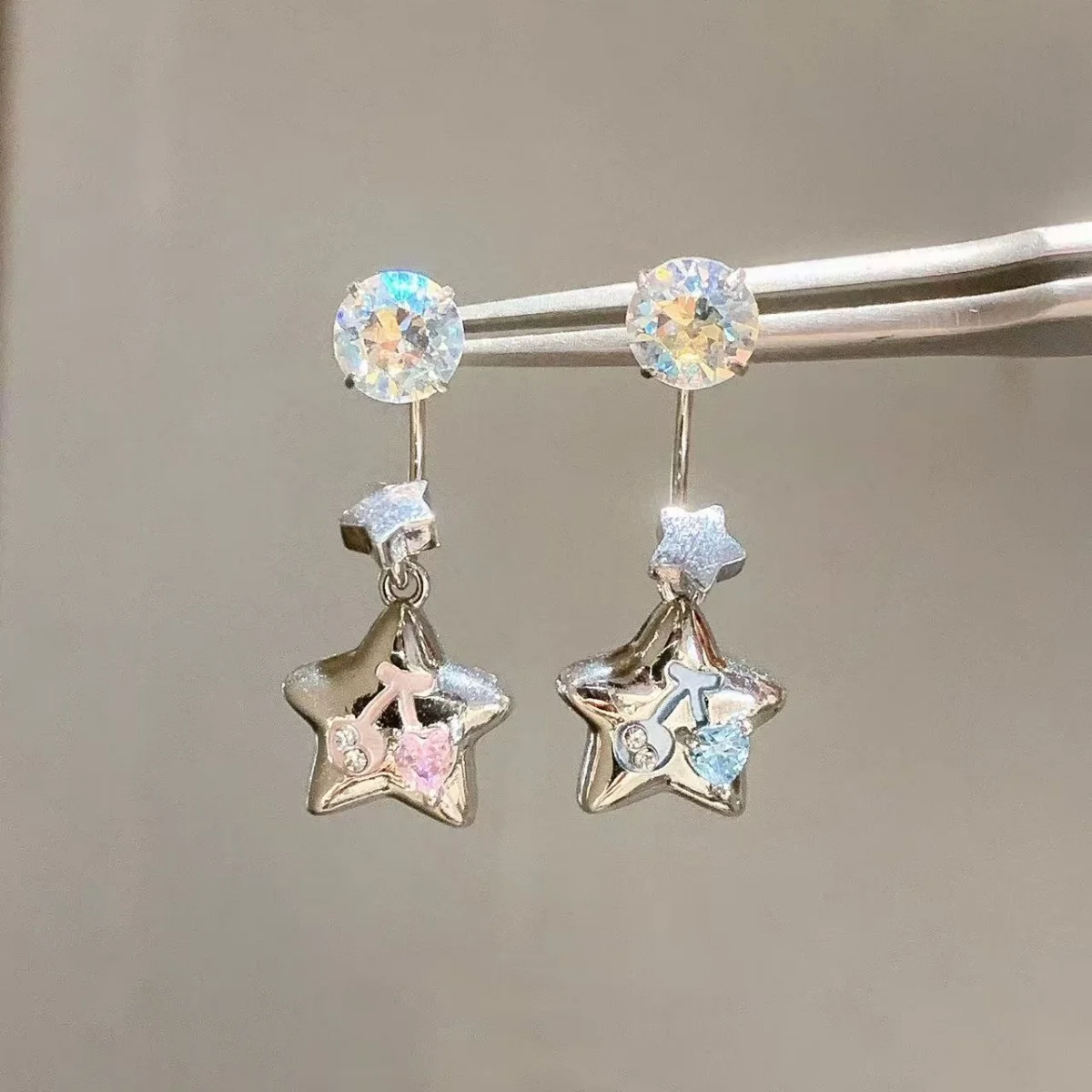 

1PCS Sweet Fashion Bling Zircon Cherry Star Pendant Annular Ear Bone Nail Stainless Steel Hypoallergenic Earrings Accessories