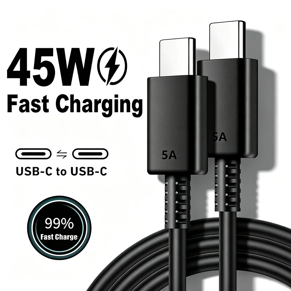 3PCS 45W 5A Dual USB-C Fast Charge Cable For Samsung S23 FE S24 S25 S26 Ultra A53 A54 A55 Type-C to Type-C Rapid Charging Cables