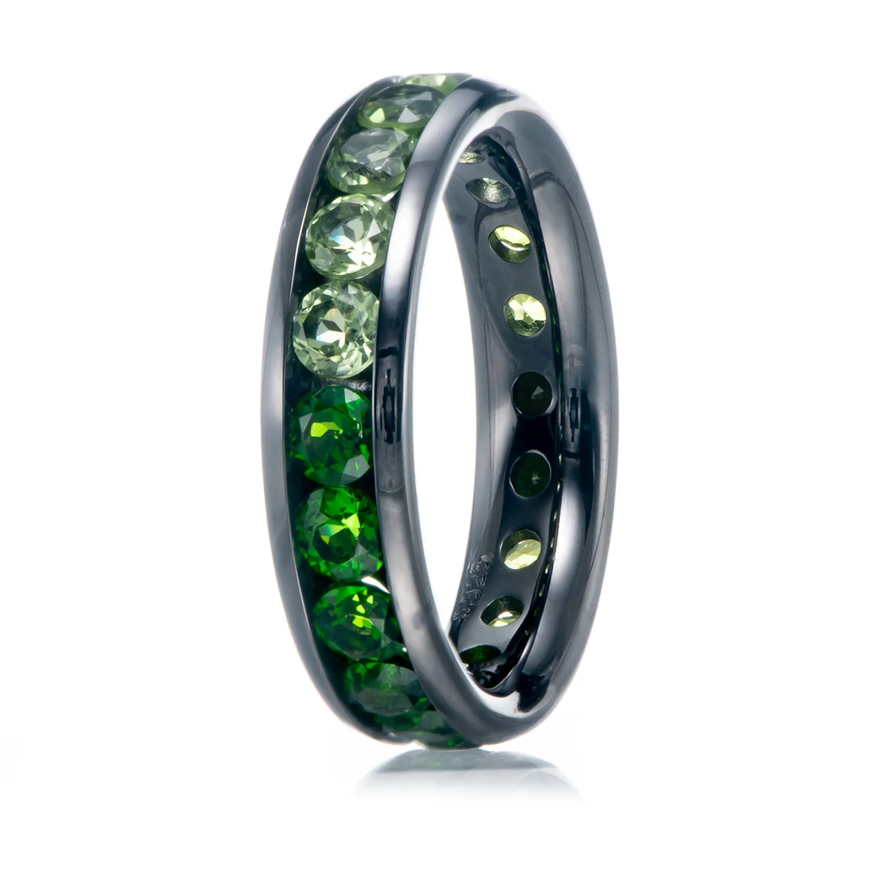 GESIDE Green tourmaline,Chrome diopside,Peridot Black-Rhodium Over Sterling Silver Ring - Image 3