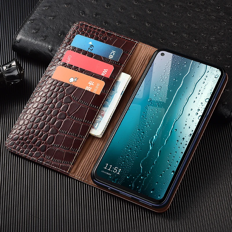 

For Honor X6A X6B X6C X7 X7A X7B X8 X8A X8B X8C X9A X9B X9C 4G 5G Plus Crocodile Pattern Genuine Leather Flip Phone Case Cowhide