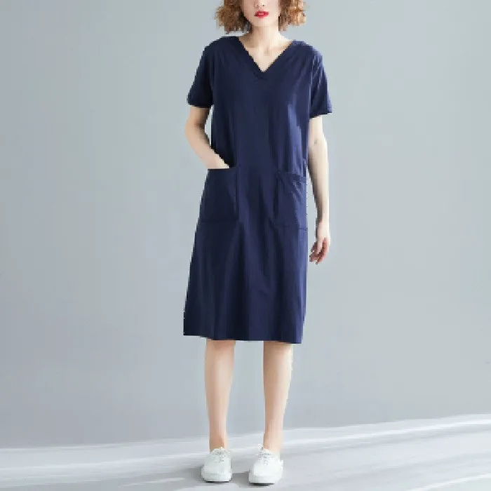 Grande taille été ample coréen Sle mi-long T-shirt Dr v-ne minceur ort Sve femmes Faion décontracté Dr