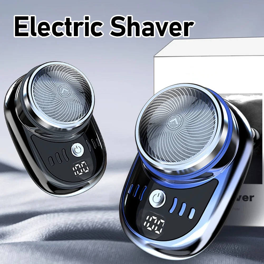 Men Mini Electric Shaver Face Beard Trimmer USB Charging with Digital Display Pocket Beard Razor Cordless Travel Razor