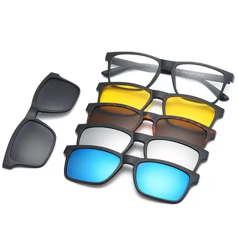 Magnetic Clip-On Sunglasses with Multiple Lenses HJYFINO
