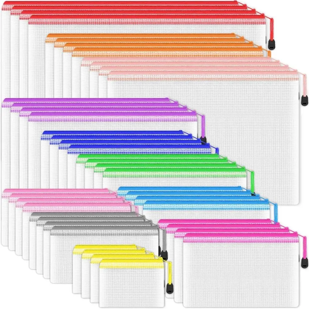Cosmetic Makeup Bags Mesh Zipper Pouch Paper Organizer Large Capacity Document Folder Storage Bag Plastic File Folders Pouch