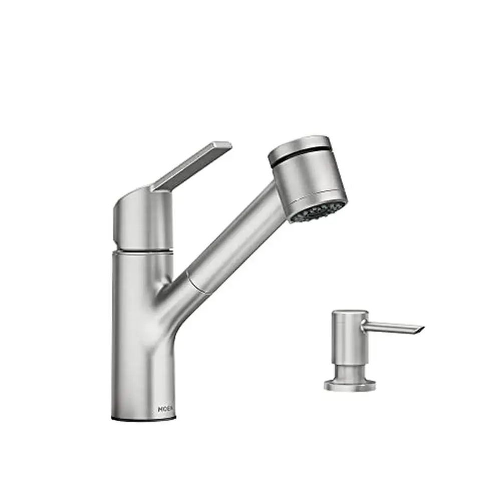 Single-Handle Pull-Out Sprayer Kitchen Faucet with Soap Dispenser Power Clean 87701SRS Duralock Quick Connect Spot Resist