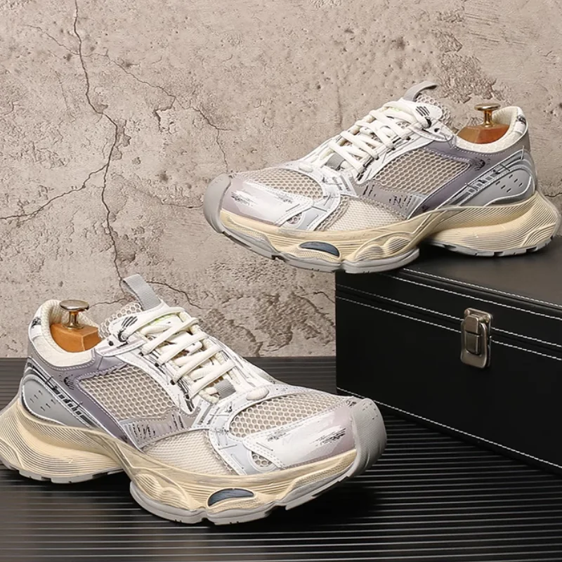 

New men's stapler shoes with breathable mesh, designed thick-soled, height-increasing sports and casual running shoes b25