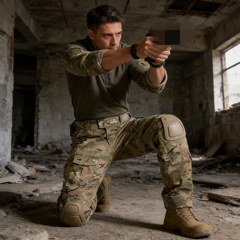 2026 Multicam Tactical Combat Pants Wear-resistant Outdoor Hiking Pants with Knee Pads for Paintball Hunting