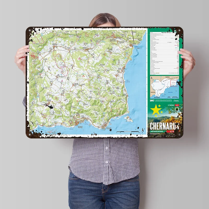 DayZ Chernarus Wanderweg Gedrucktes Poster, personalisierte Retro-Wandkunst, Vintage-Metallschilder für Heimdekoration, Garage, Haus