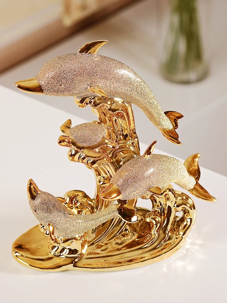 Home And Decoration  European Wedding Decorated Crafts Room Handicraft Ceramic Gold Dolphins Decorations