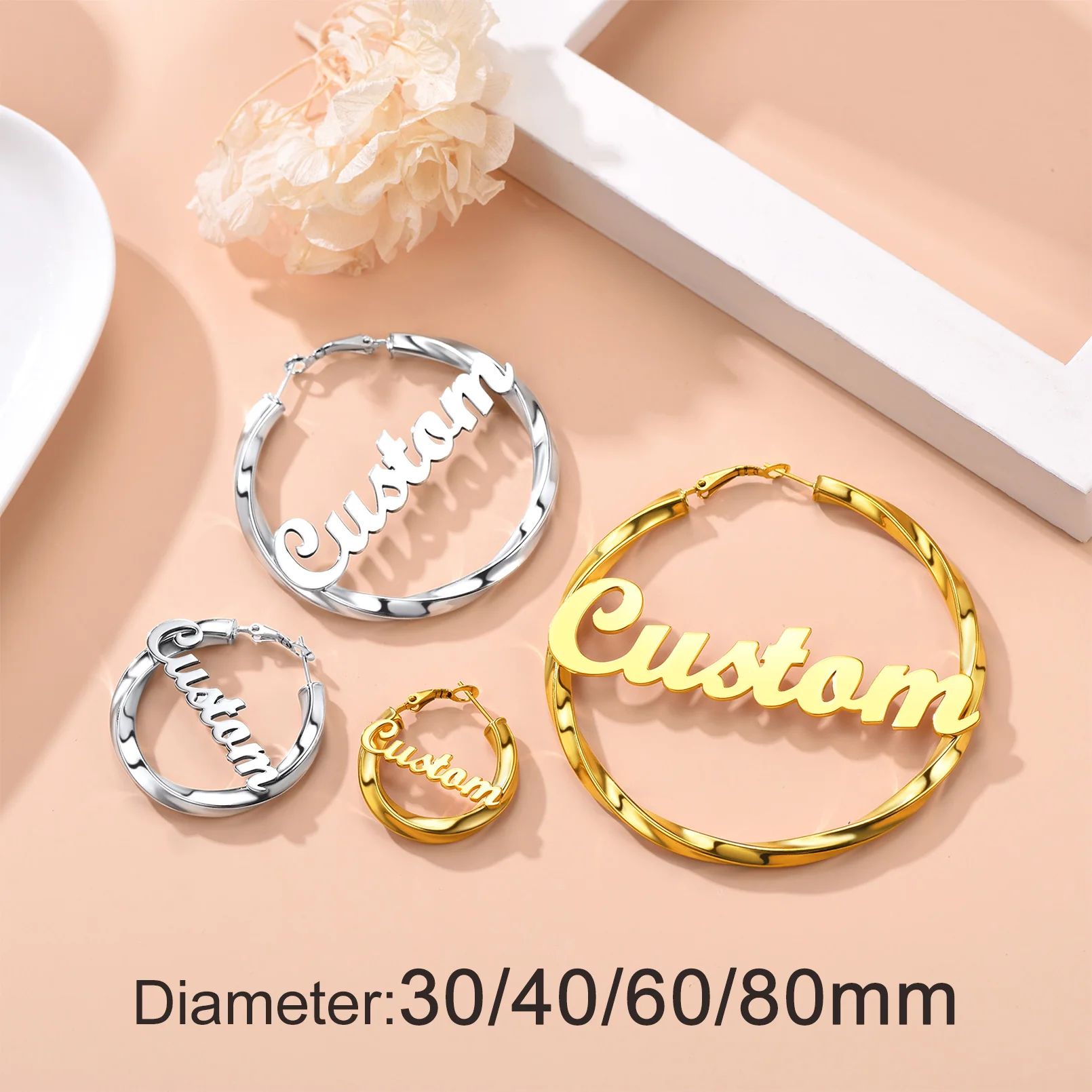U7 40/60/70/80 مللي متر مخصص اسم هوب أقراط للنساء شخصية مجوهرات فريدة هدية عيد ميلاد لأم صديقتها BFF #5