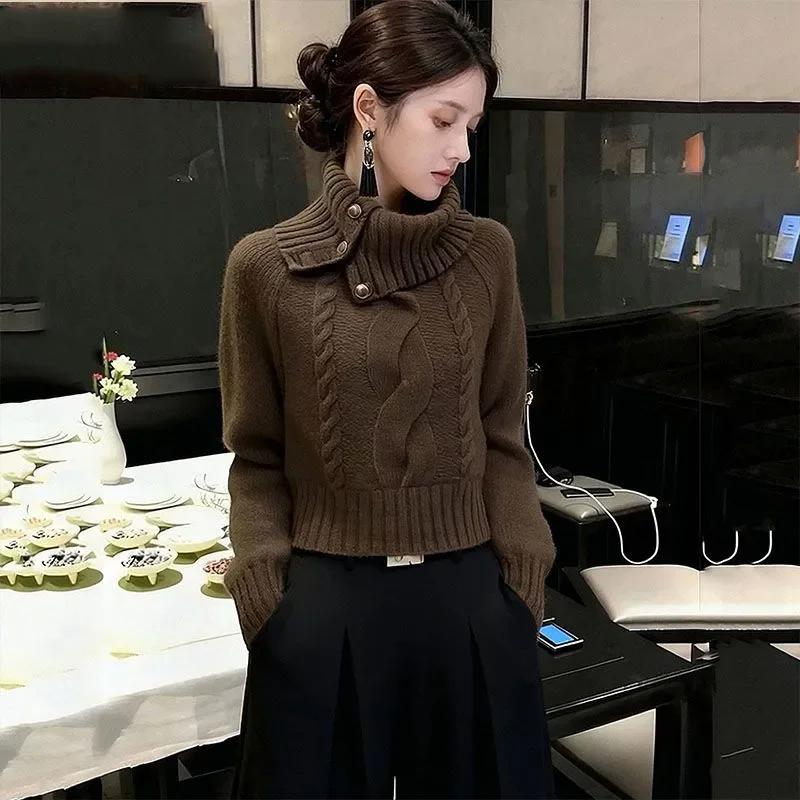 

Суперкрасивый уникальный корейский вязаный свитер для женщин, осенне-зимняя новинка, короткий свободный красивый топ для ношения поверх одежды