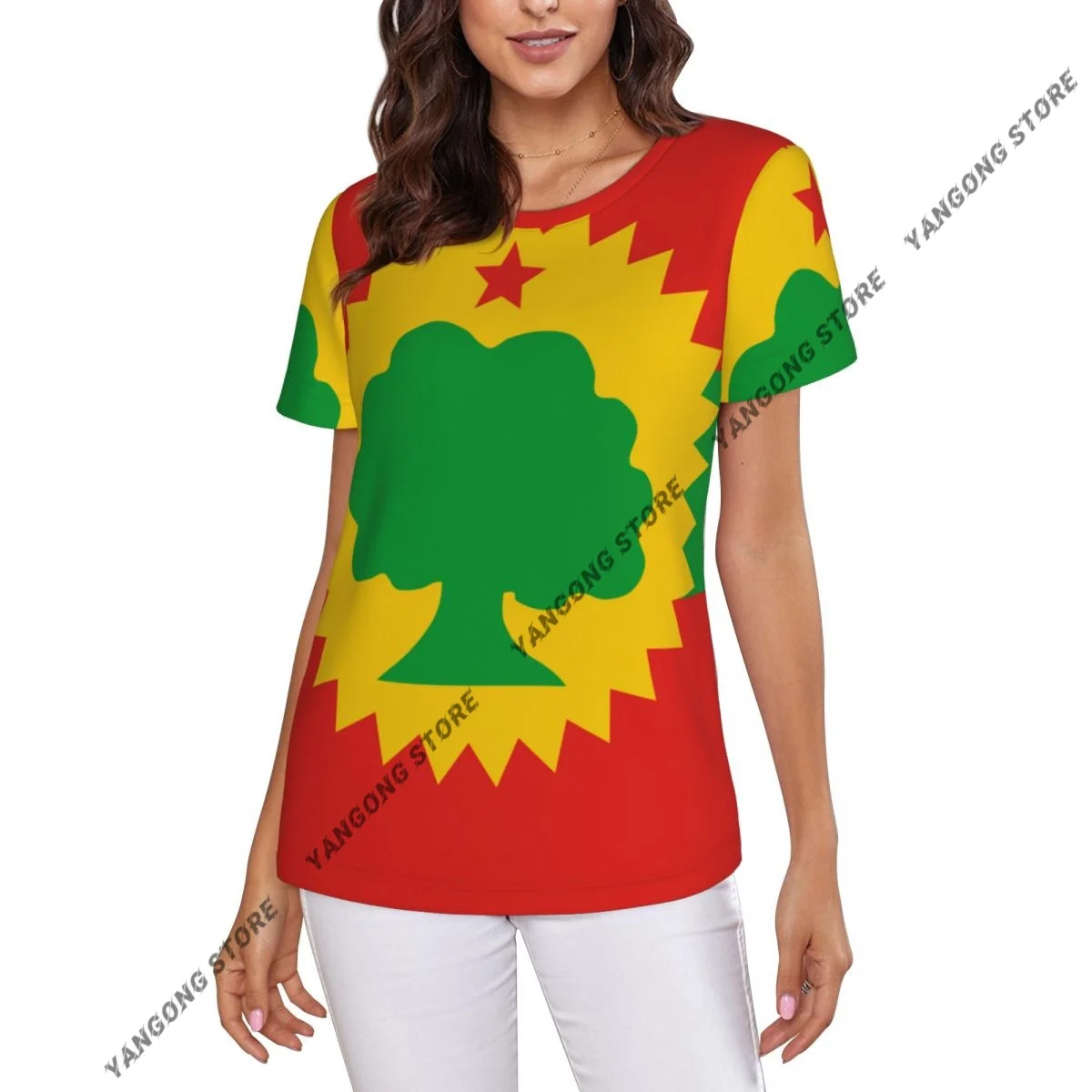 T Shirt Women Flag Of The Oromo Liberation Front Tee Shirt Casual Round Neck Short Sleeve Streetwear Female T-Shirt