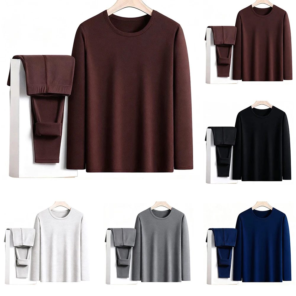 Man Winter Thermal Underwear Set For Velvet Thermal Underwear Sets Base Layer Elasticity Tops Bottom Sets