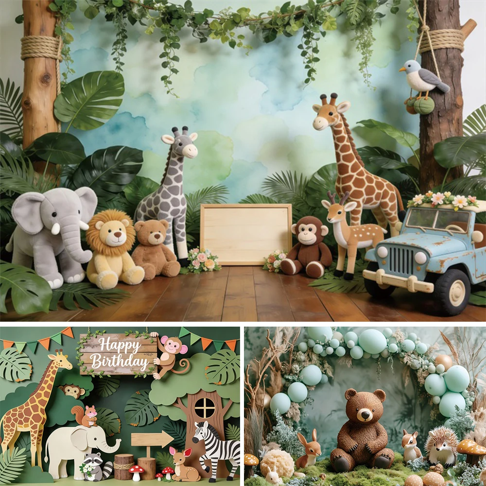Jungle Animals Baby Shower Photography Backdrops Wild One Girl Boy 1st Birthday Party Decortaion Background Photo Studio Props