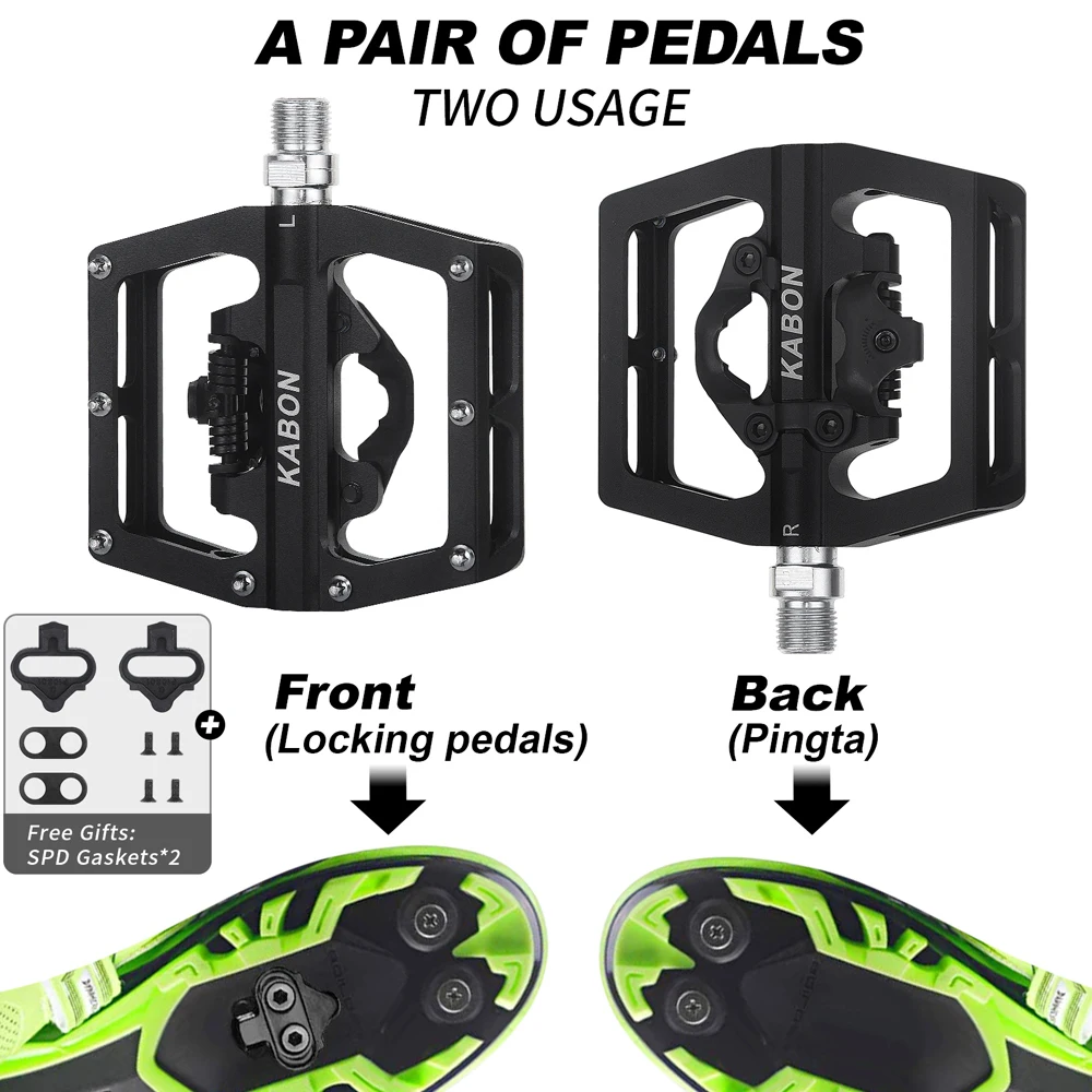 Bicycle Pedal Compatible with SPD MTB Bike Pedals Dual Function Sealed Clipless Aluminum 9/16