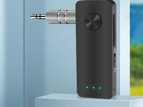 HTMCK 2 em 1: receptor e transmissor de áudio Bluetooth 5.4, adaptador sem fios HiFi estéreo com entrada AUX de 3,5 mm.