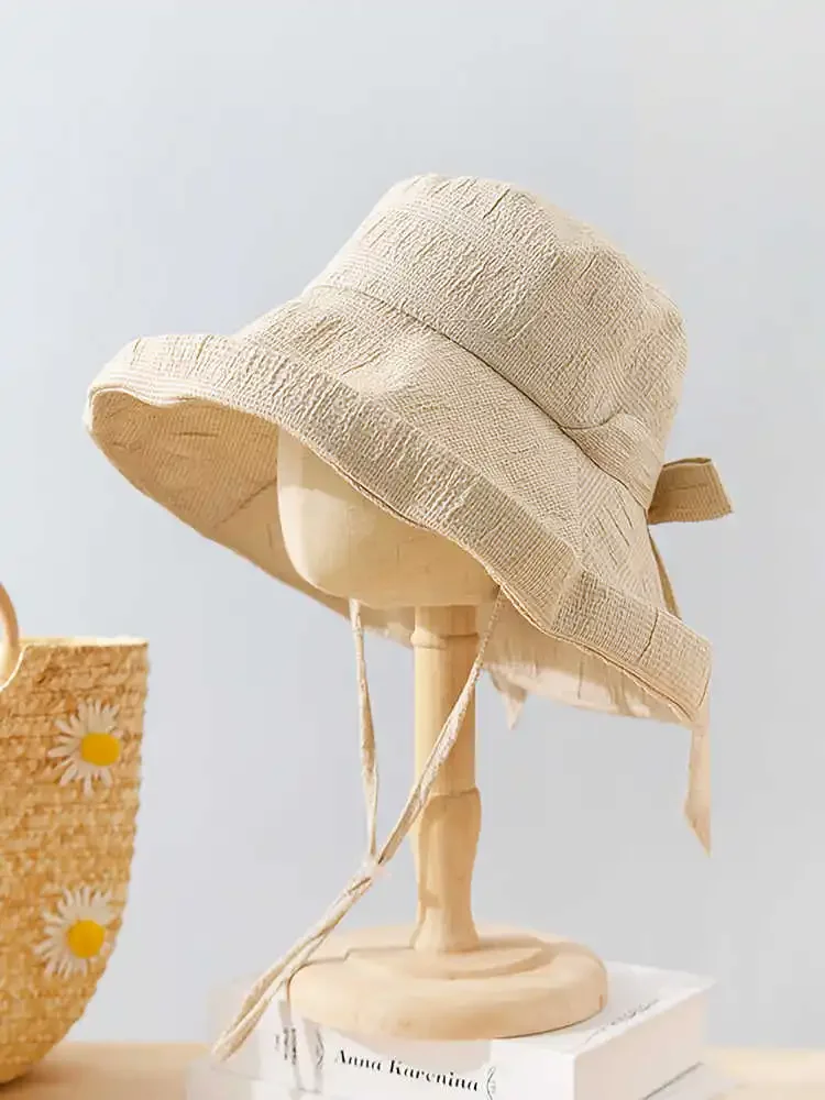 Стильная женская летняя складная панама с широкими полями и защитой от ультрафиолета, пляжная шляпа от солнца с бантом для рыбалки на открытом воздухе