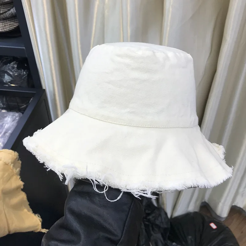 New Style Plain Cotton Women Bucket Hat Female Summer Sun Visor Simple Casual Hat Edging Basin Hat Foldable Panama Bucket Cap