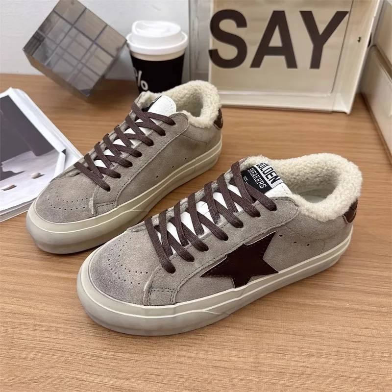 

Fashionable Star Print Fleece Lined Vintage Women's Shoes Warm Cotton Booties Low Heel round Toe Wedding Shoes for Women