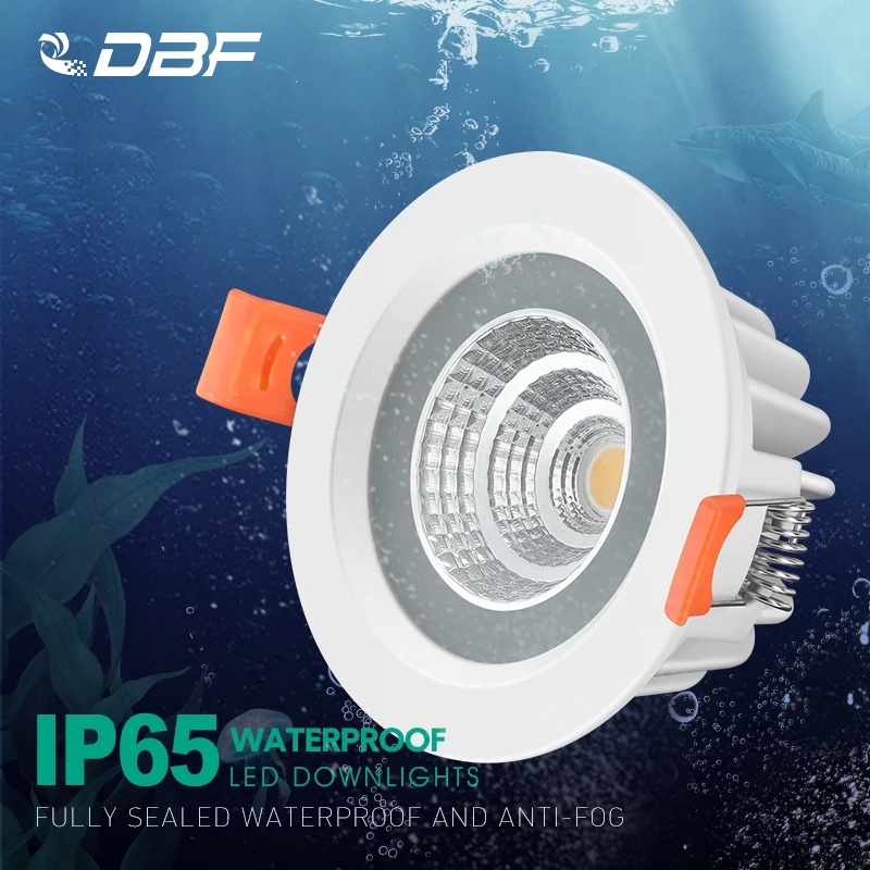 IP65 Waterproof LED Downlight Recessed Spot Lamp Embedded Bathroom Anti-fog Kitchen Shower Room Hotel Shower Room Lighting